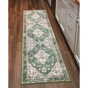 New Boho Tribal Runner Rug - 2x7 Green Oriental Runners for Hallways Entryway